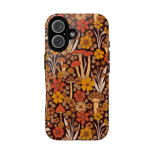 Retro 1970s mushrooms and flowers phone case design