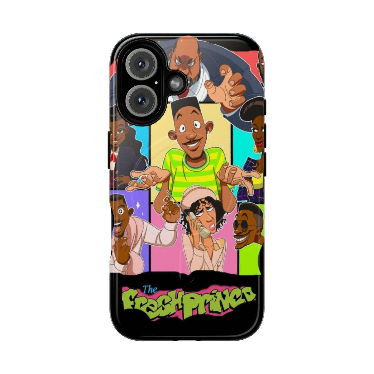 Colorful magnetic phone cases with custom designs inspired by The Fresh Prince of Bel-Air TV series