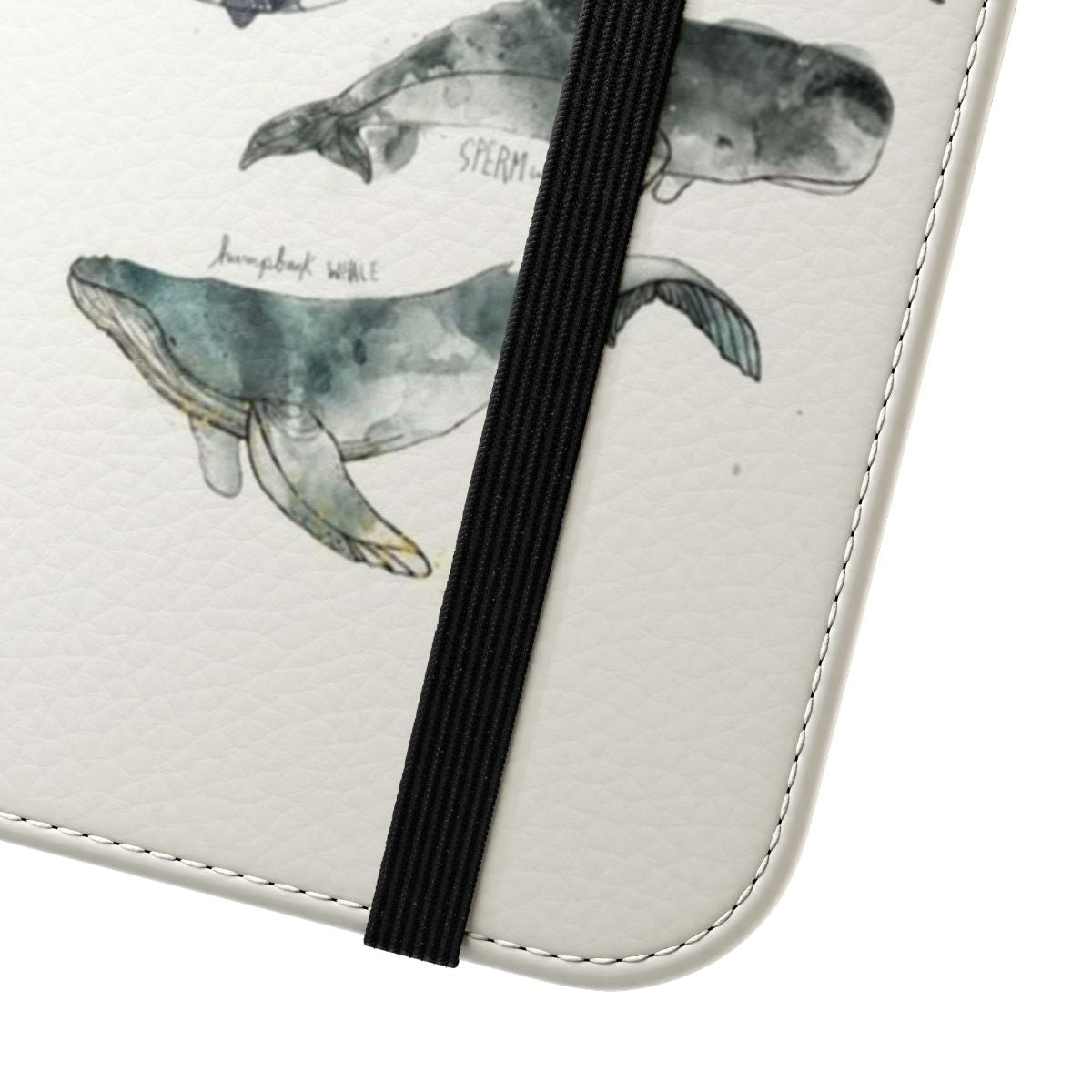 Watercolor illustration of whales on a smartphone flip cover case - Close Up