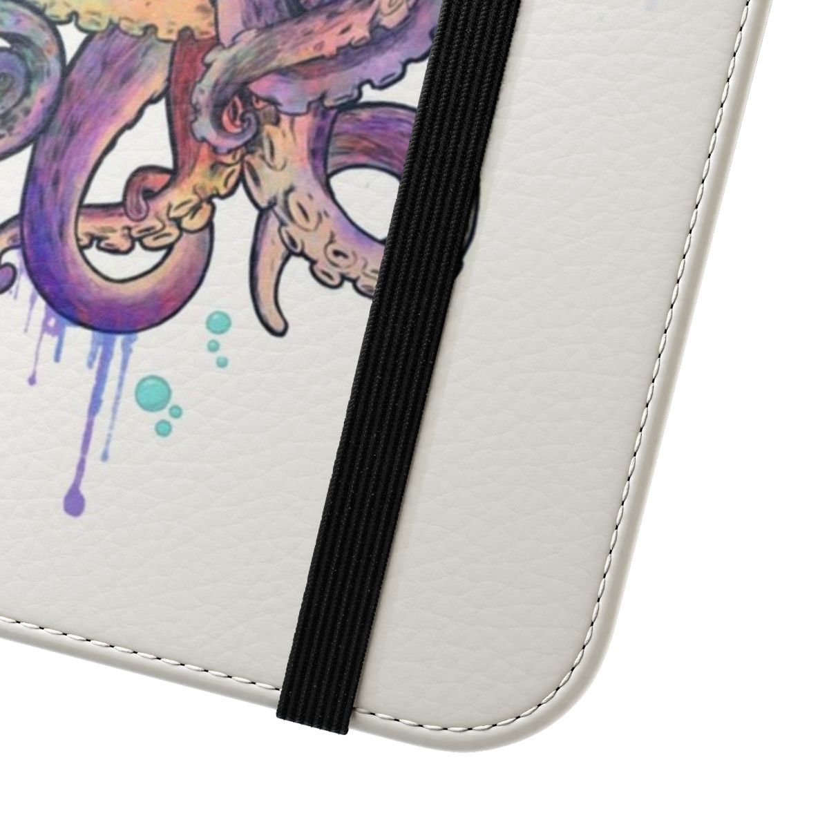 Vibrant watercolor octopus illustration on a protective phone case - Close Up