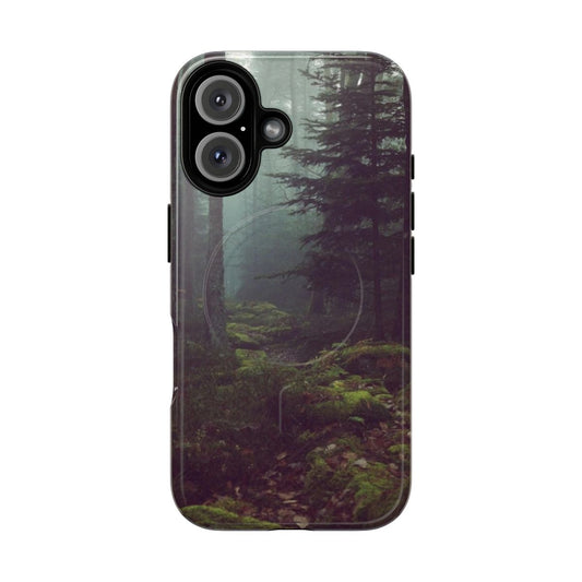 Magnetic tough phone case with a forest night design