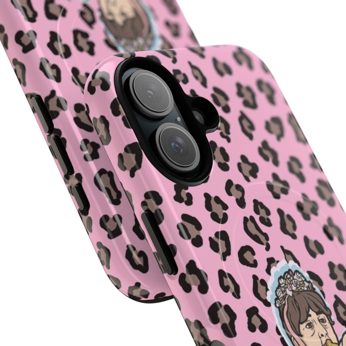 A magnetic phone case featuring the character Sonia Jackson from the British TV show EastEnders. - Detail