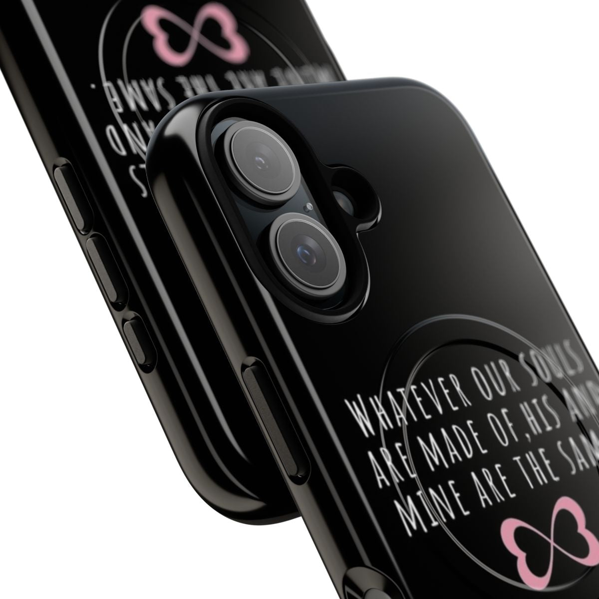 Black variant magnetic tough phone case with "Whatever our souls are made of" quote from After by Anna Todd - Detail