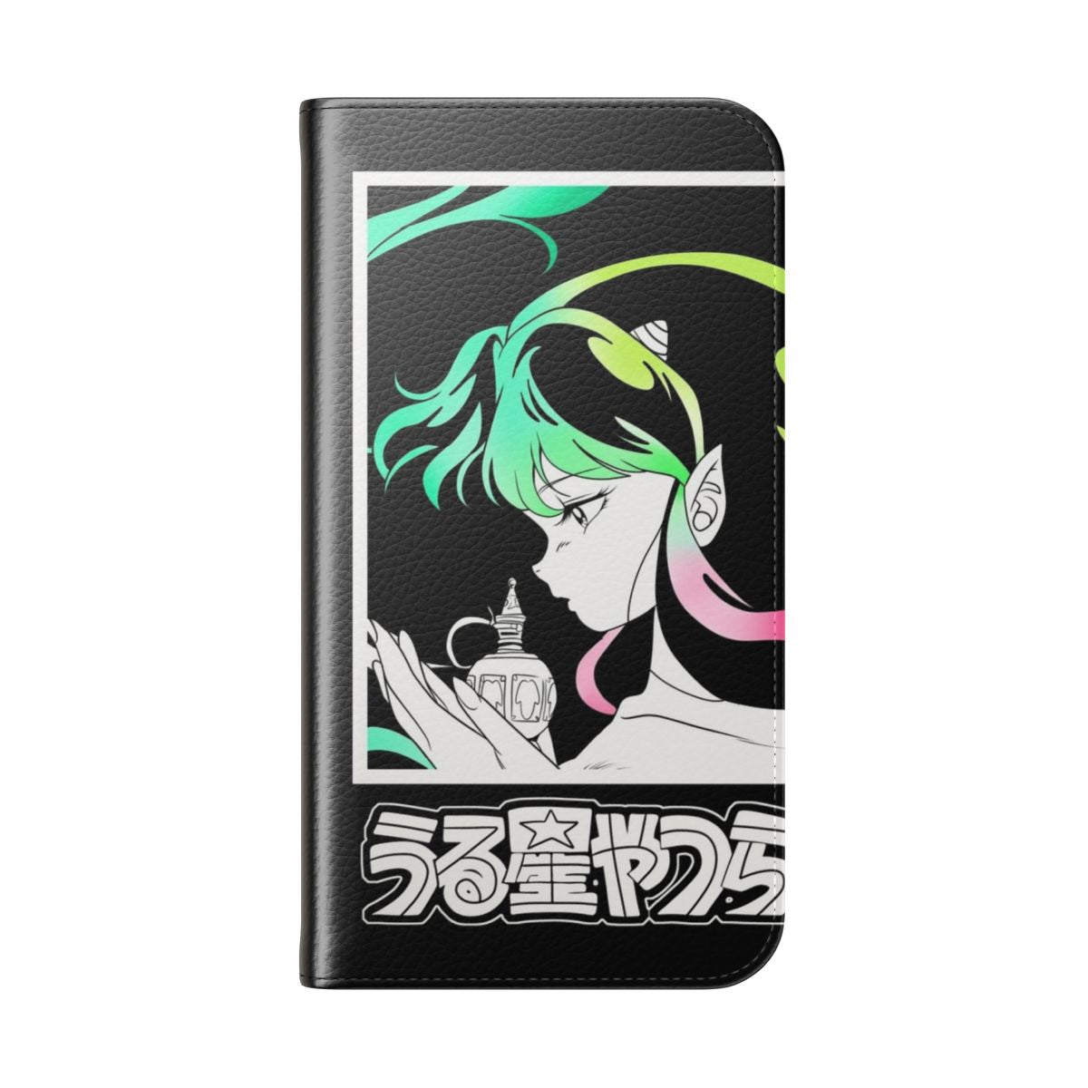 Flip cover phone case featuring the iconic characters from the classic anime and manga series Urusei Yatsura. - Folded Back