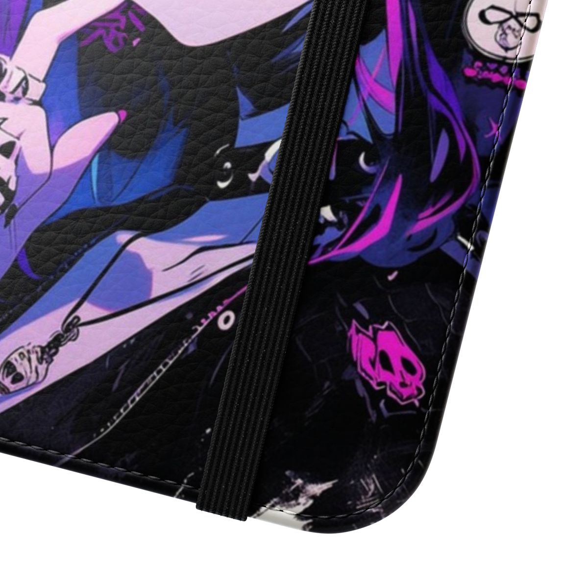 Stylish flip phone case featuring a cute anime-style demon girl character - Close Up