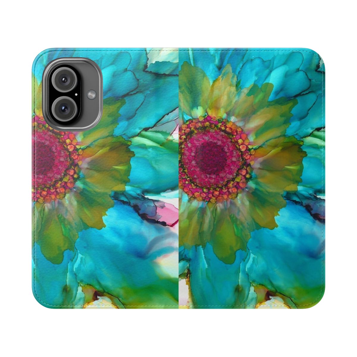 Vibrant and colorful floral phone case with an abstract, alcohol ink design