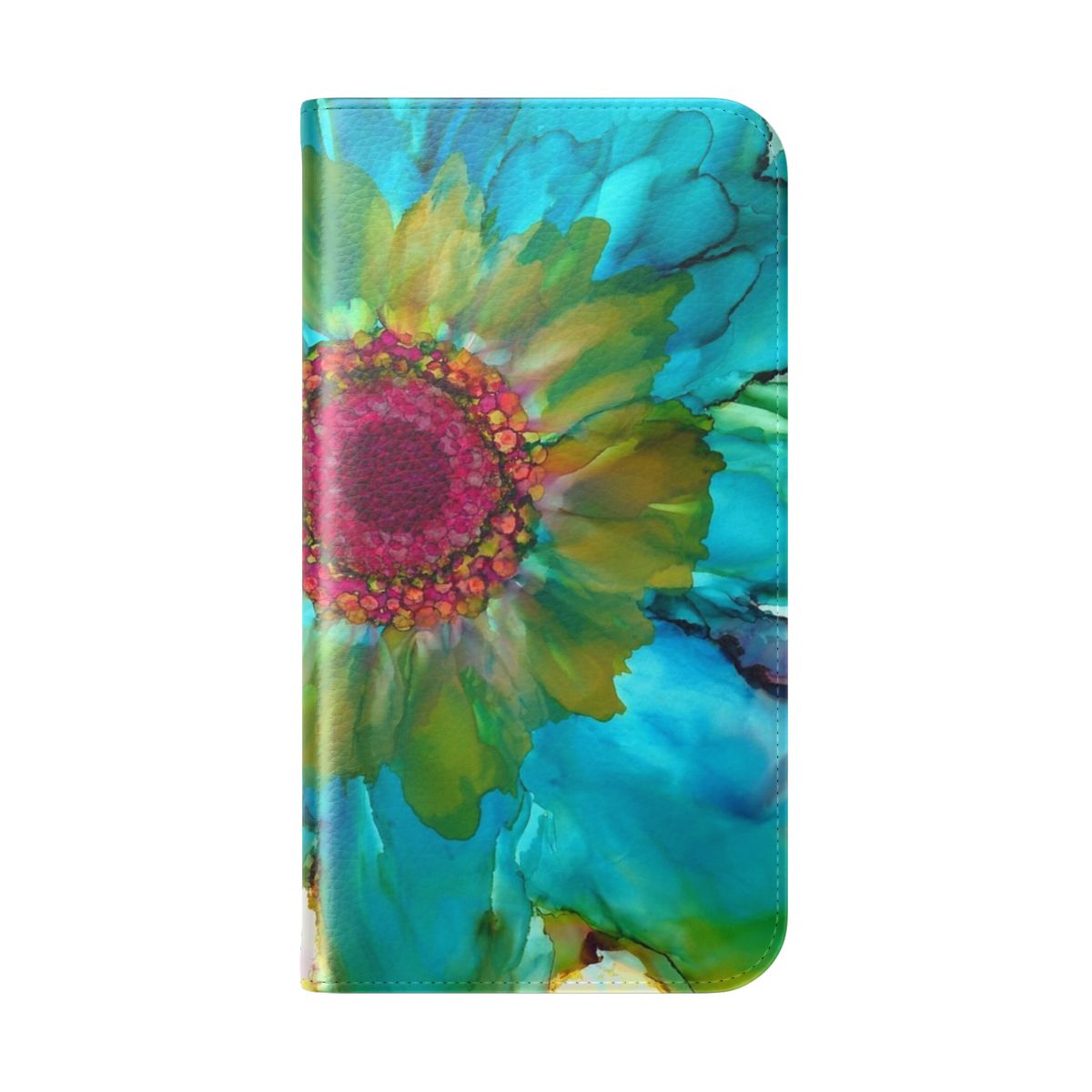 Vibrant and colorful floral phone case with an abstract, alcohol ink design - Folded Back