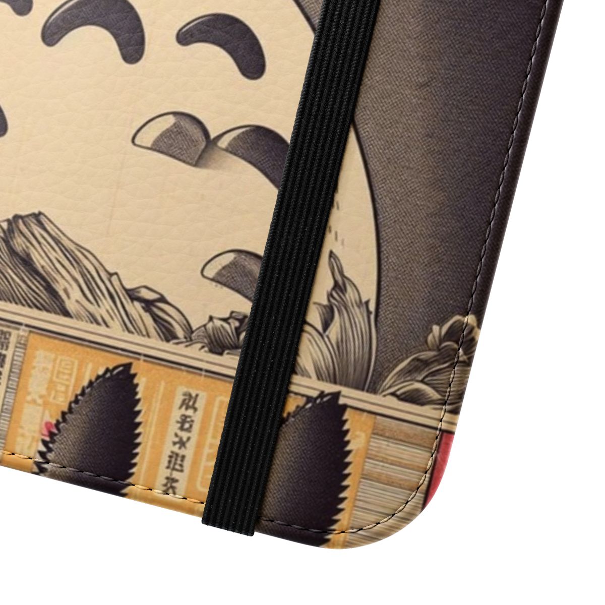 Vintage Japanese-inspired flip phone case with a charming retro design featuring a beloved Japanese icon. - Close Up