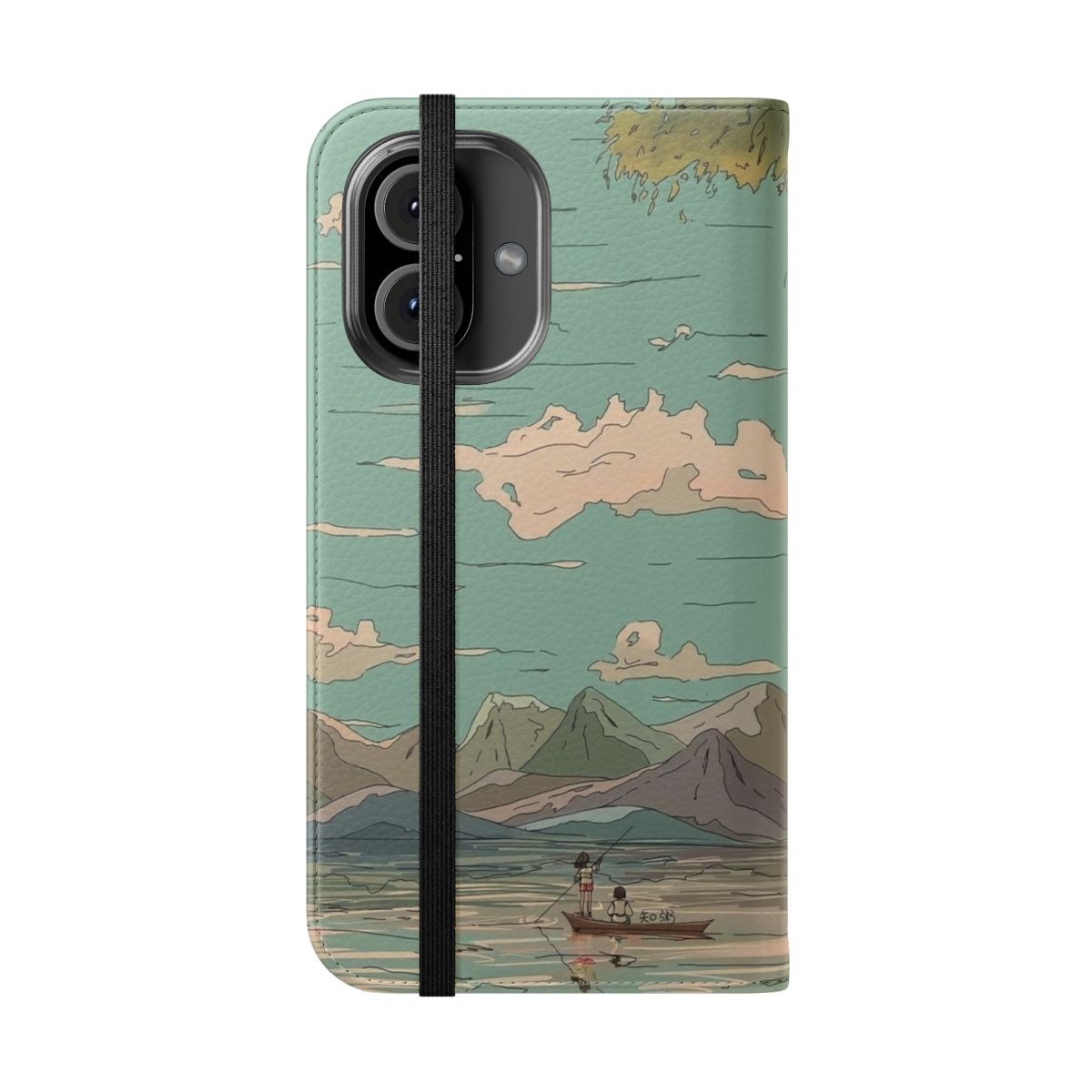 Anime-style flip phone case with beautiful Japanese scenery and soft, light aesthetic design - Folded Front