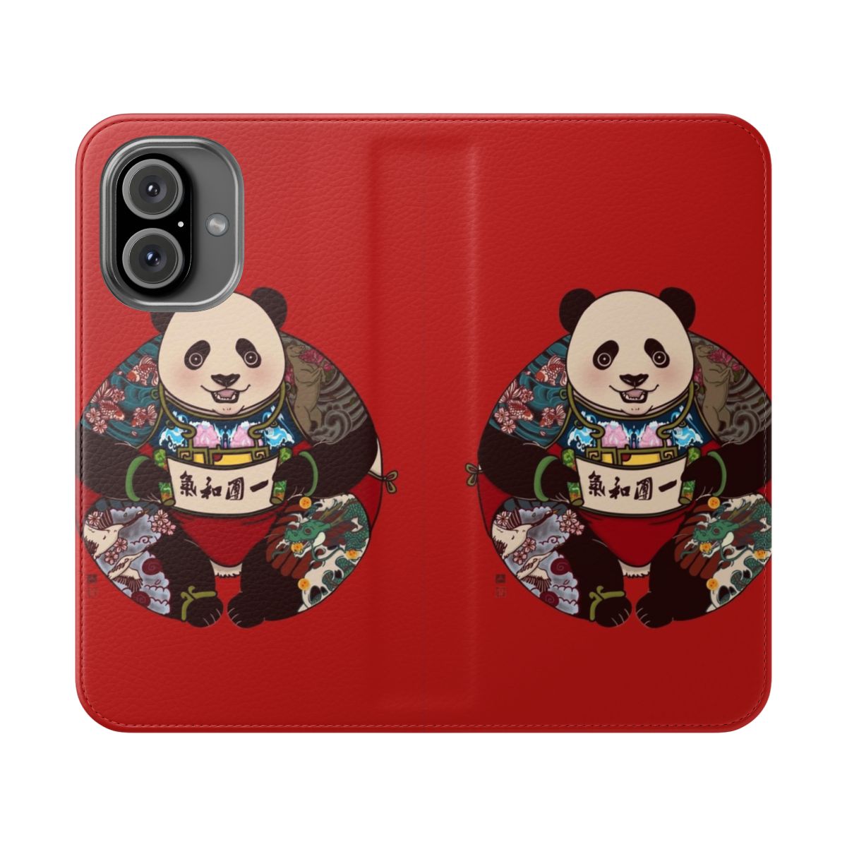 Circle of Harmony Asian Inspired Flip Cover Phone Case with Panda, Koi, and Crane Designs