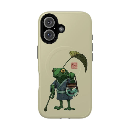 Whimsical phone case featuring a frog and its little tadpole companion in a ghibli-inspired art style