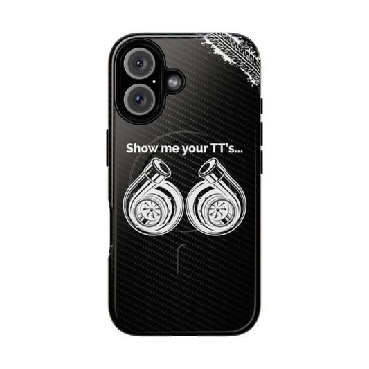 Sleek magnetic phone case for car enthusiasts, featuring a turbocharger design