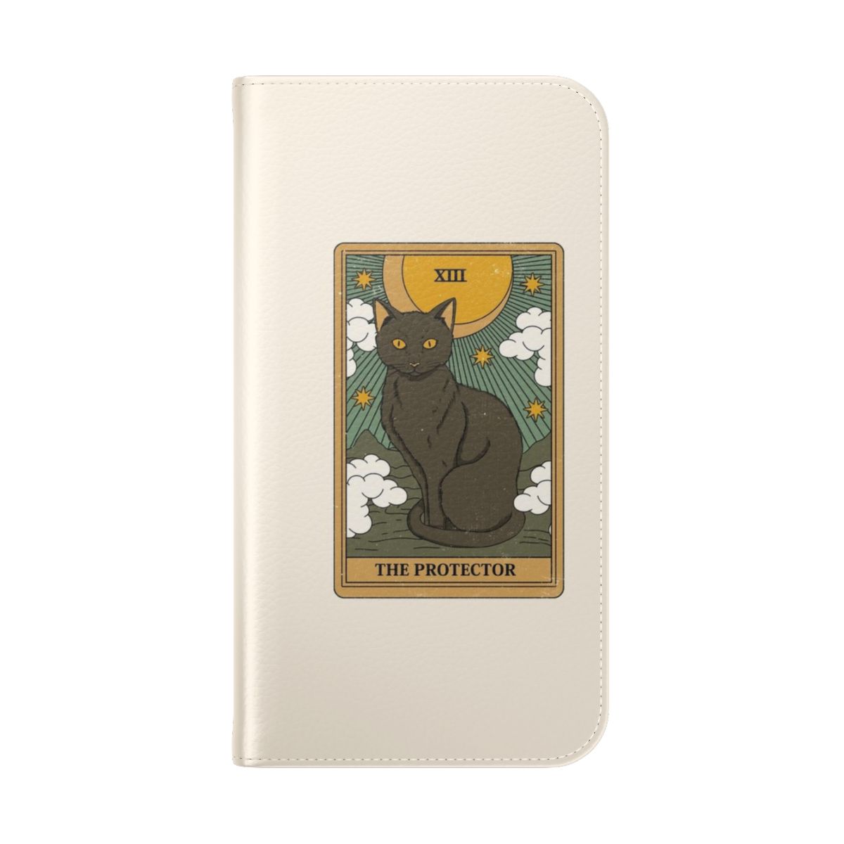 A flip cover phone case featuring a cute cat design, perfect for fans of tarot, magic, and witchcraft. - Folded Back