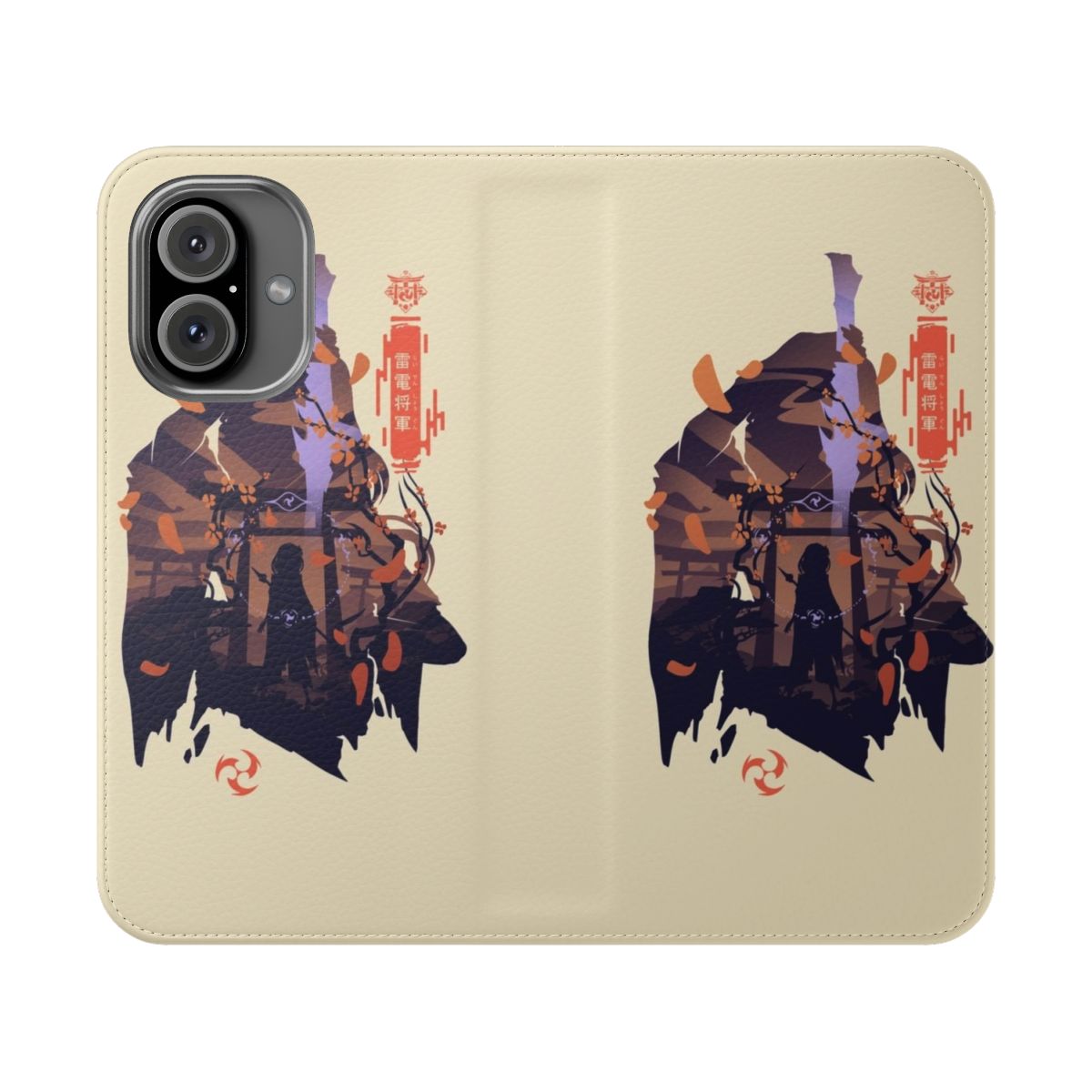 Flip cover phone case featuring Raiden Shogun from the popular game Genshin Impact