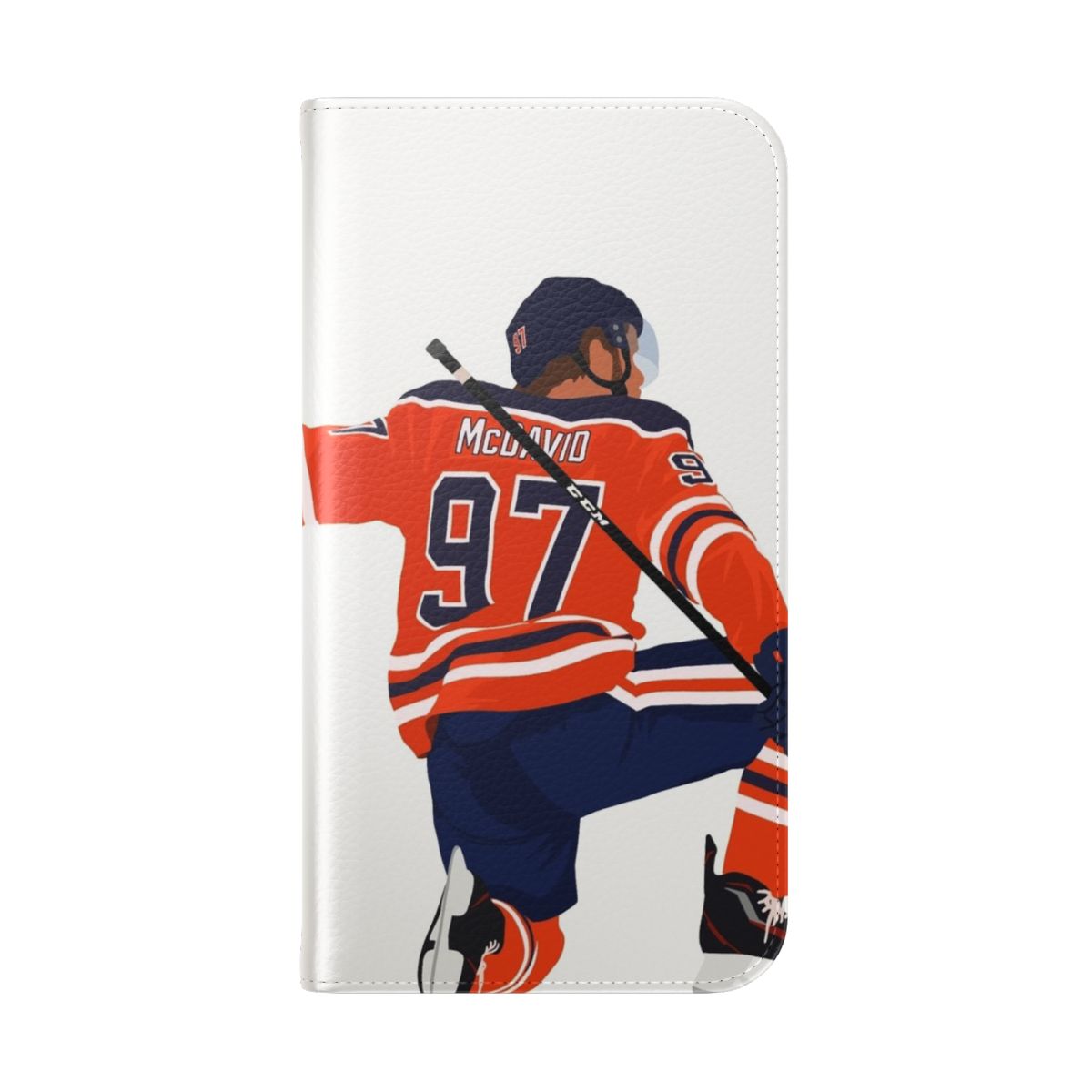 Personalized phone case featuring an illustration of hockey player Connor McDavid - Folded Back