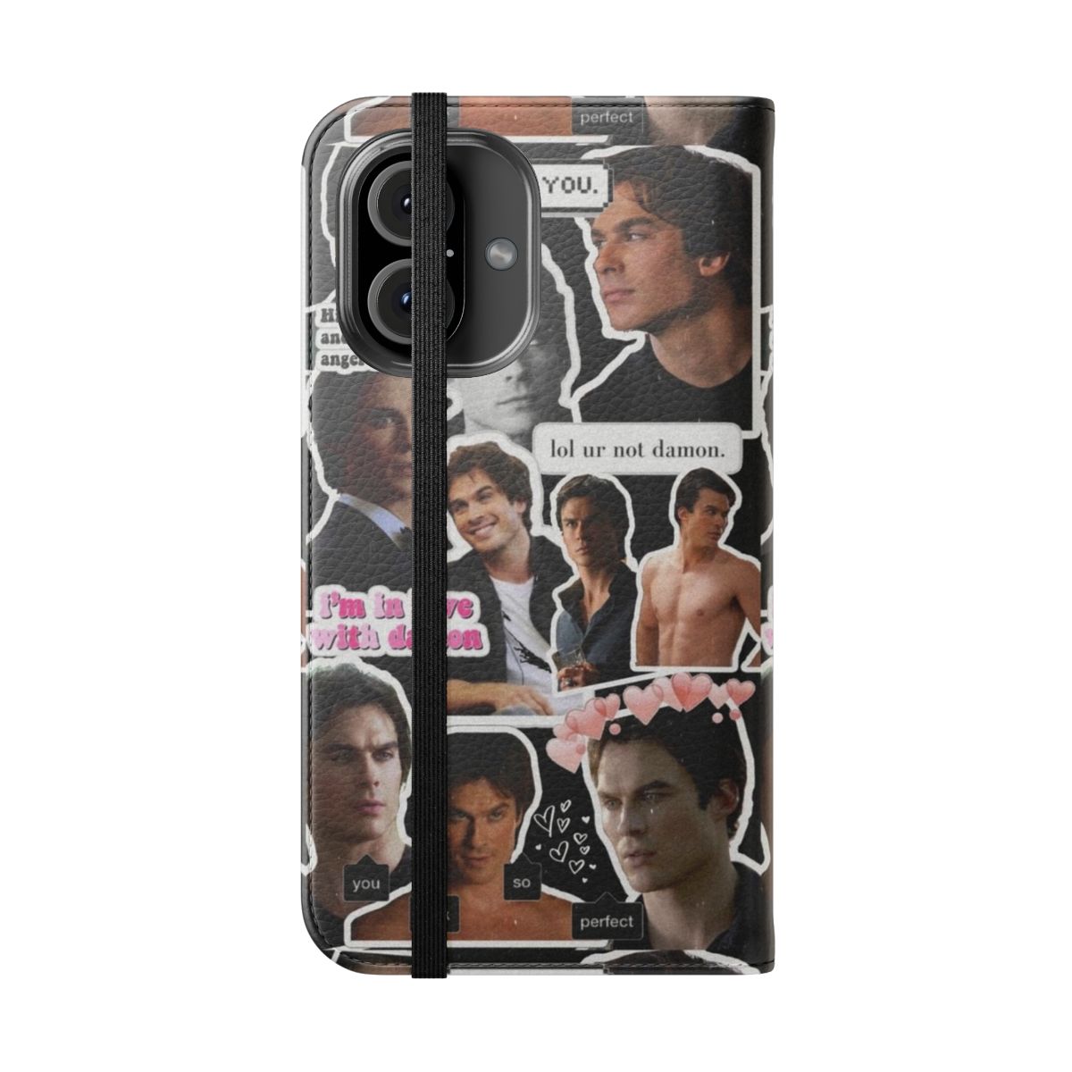 Personalized flip cover phone case featuring actor Ian Somerhalder as Damon from The Vampire Diaries - Folded Front