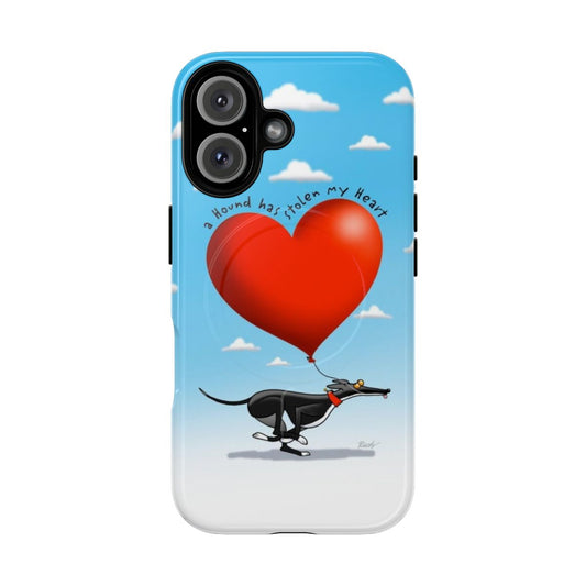 Black hound magnetic tough phone case with a cartoon heart design