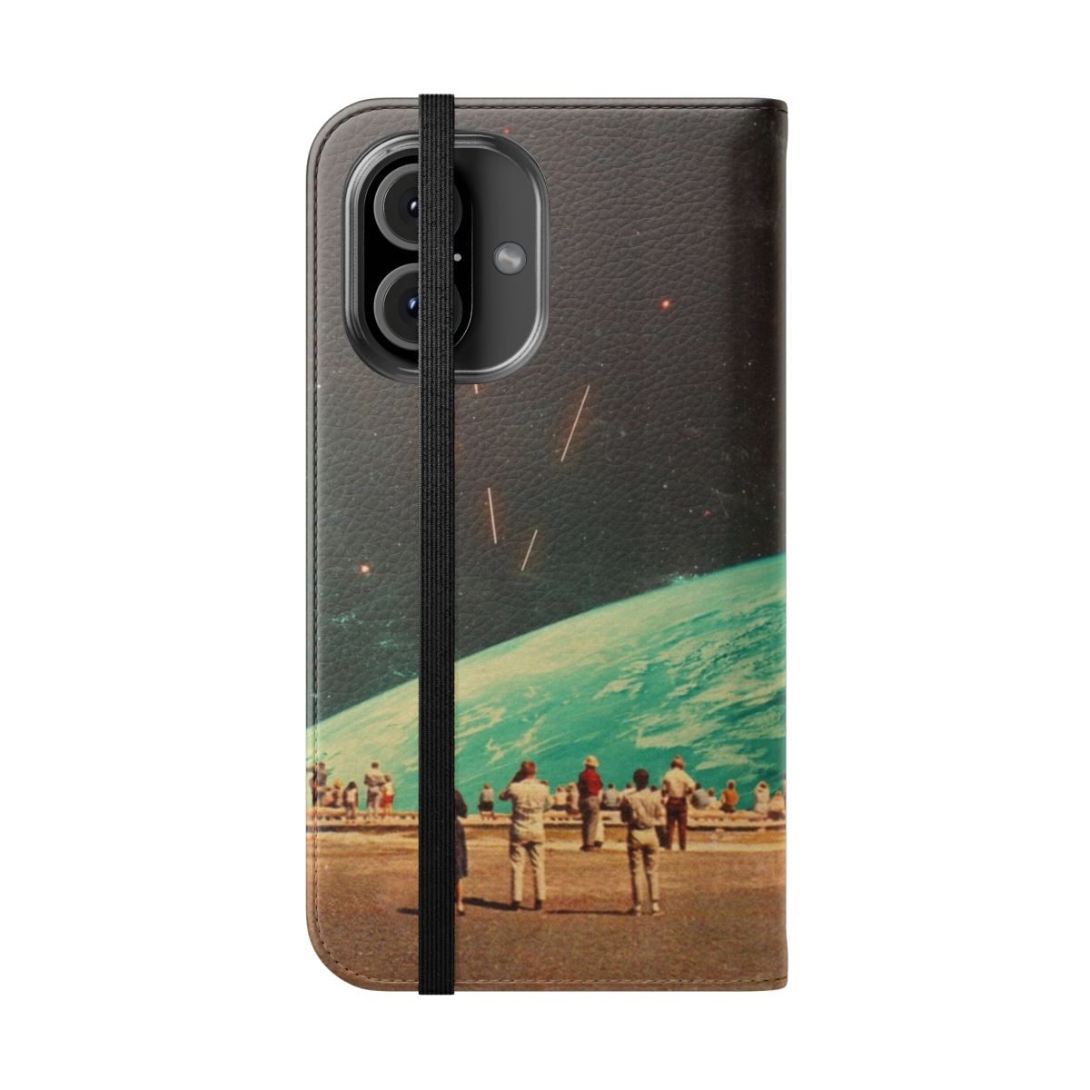 Vintage, retro, surreal collage design on a protective flip cover phone case - Folded Front