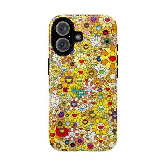 Colorful and abstract floral phone case inspired by the art of Takashi Murakami