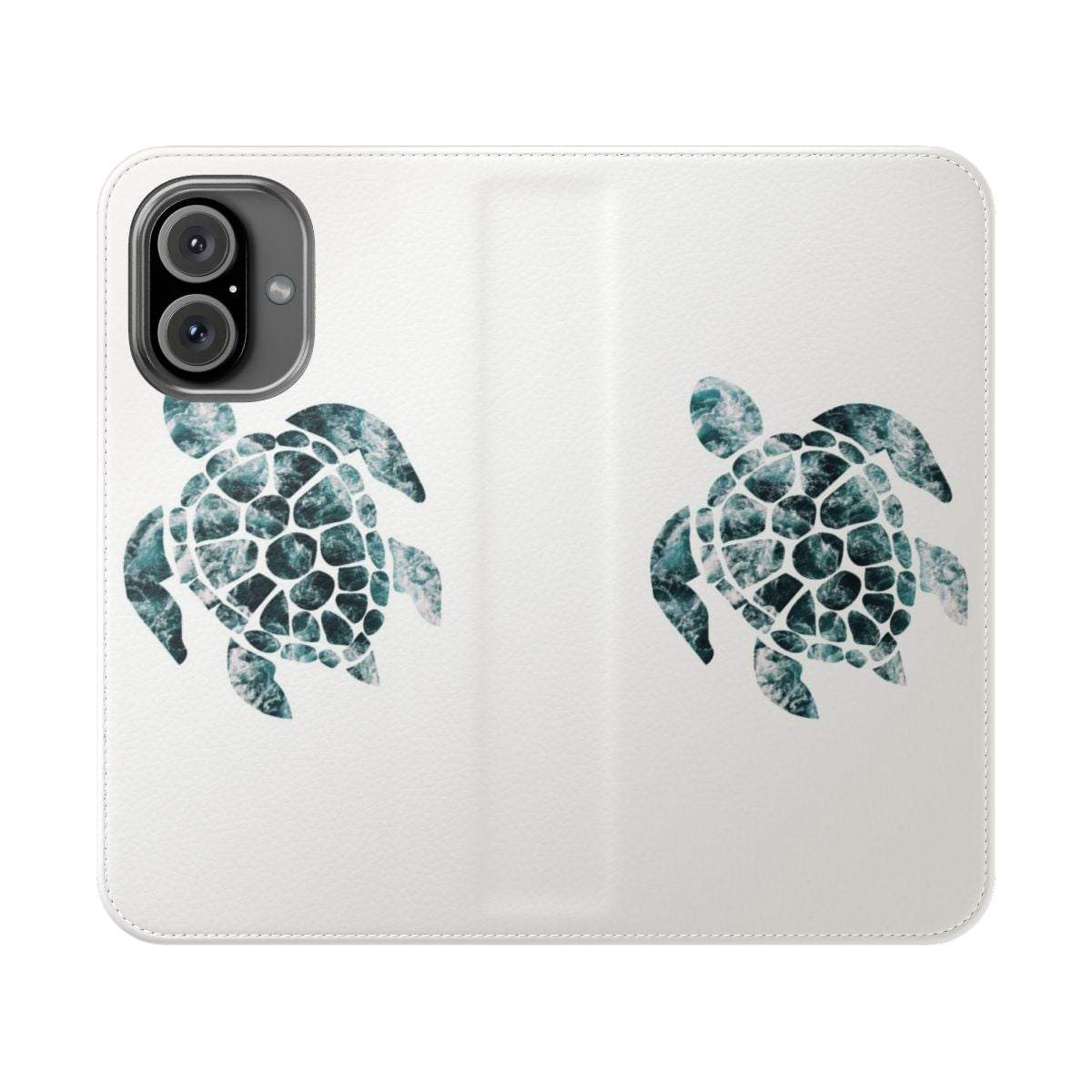 Turquoise ocean waves phone case with a silhouette of a sea turtle