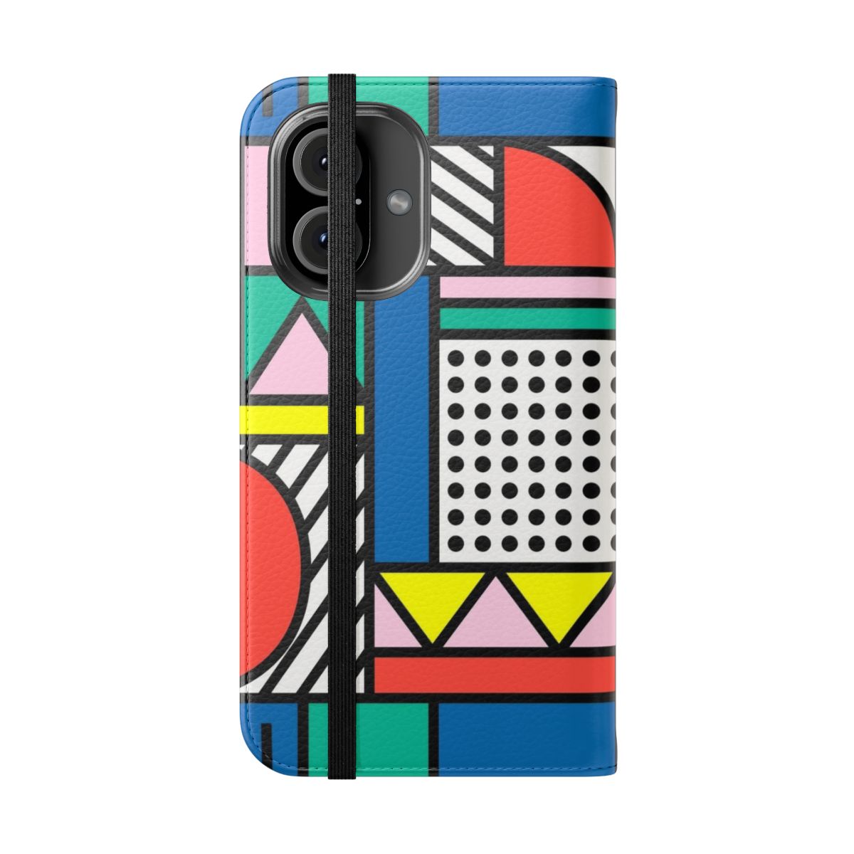 Vibrant geometric Memphis-style color block design on a flip phone case - Folded Front