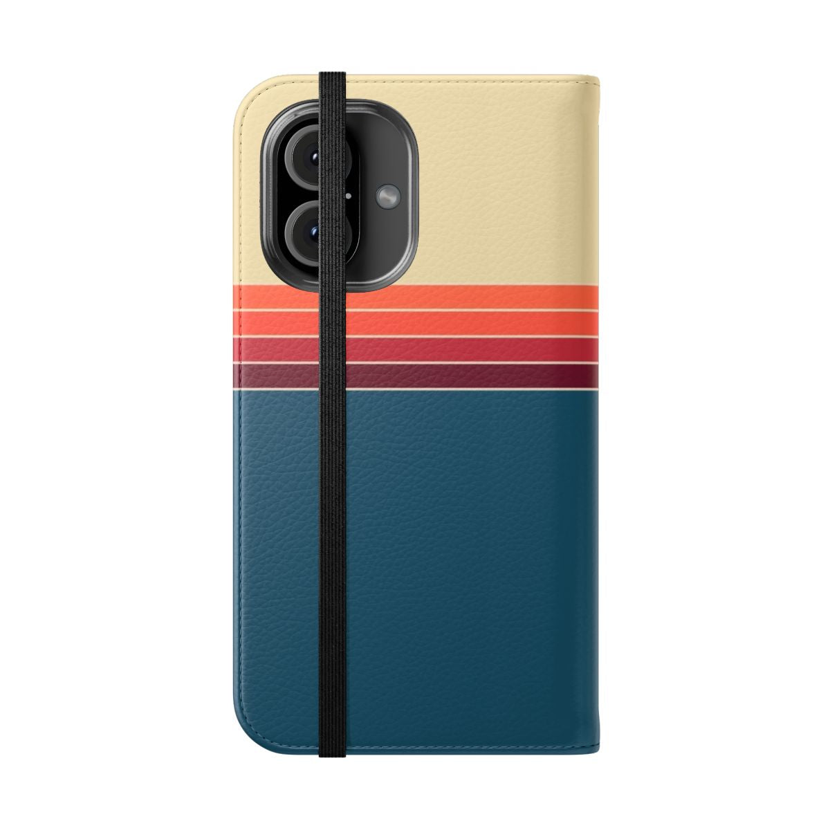 Vintage-inspired striped flip phone case with a retro 70s design - Folded Front