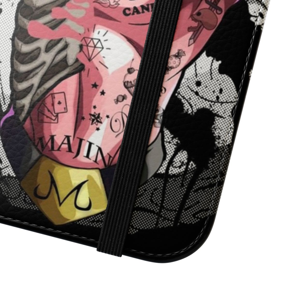 Anime-inspired phone case featuring Majin Buu, Vegeta, and Goku from the Dragon Ball series. - Close Up