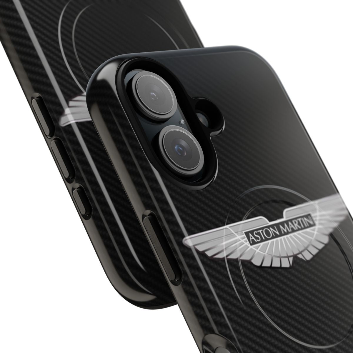 Magnetic tough phone case with Aston Martin inspired carbon fiber background - Detail