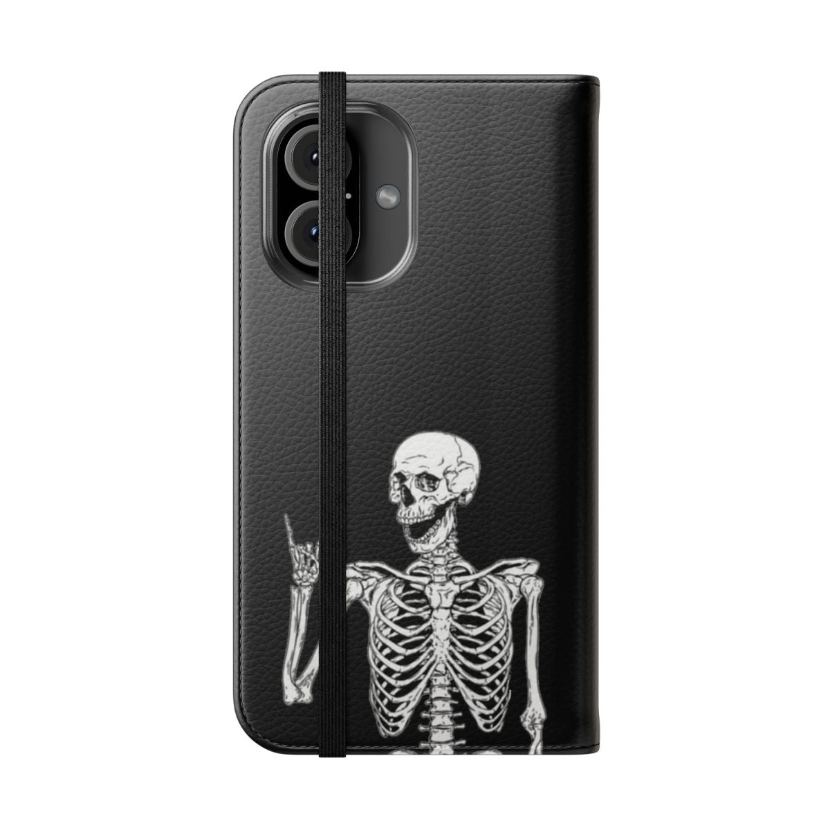 Skeleton design on a black flip cover phone case - Folded Front