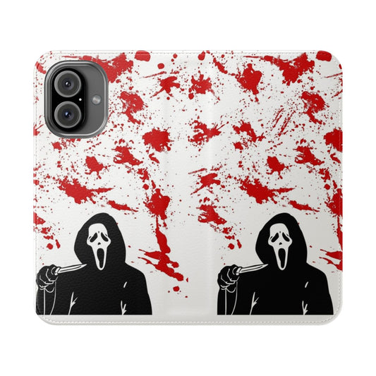 Scream-inspired flip cover phone case with horror design