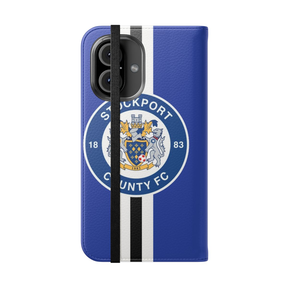 White and black striped flip cover phone case for Stockport County football fans - Folded Front