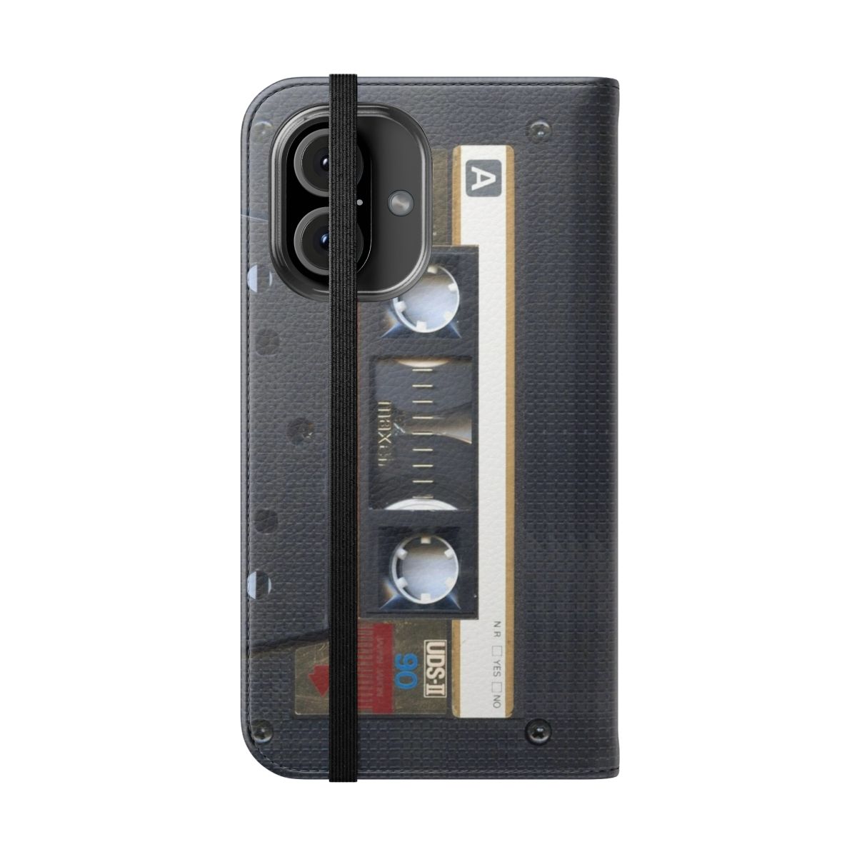 Vintage-style cassette tape pattern on a flip phone case - Folded Front