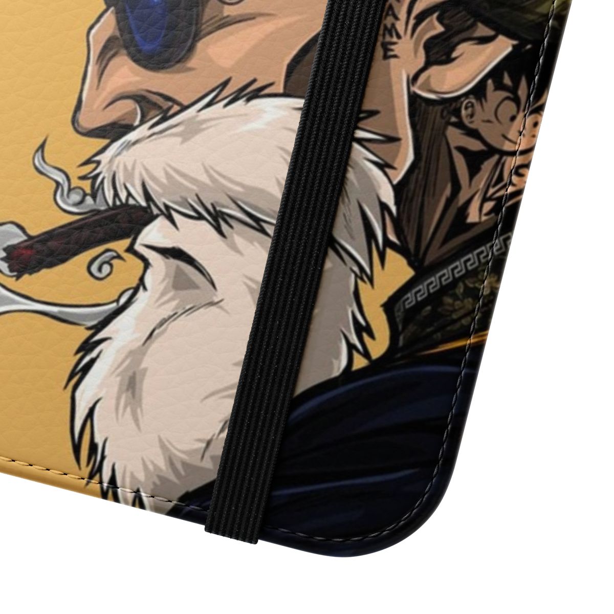 Master Roshi-themed phone case cover with a flip design - Close Up