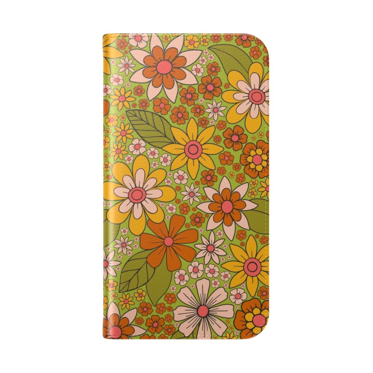 Vintage floral phone case with retro 1960s and 1970s inspired flower power design - Folded Back