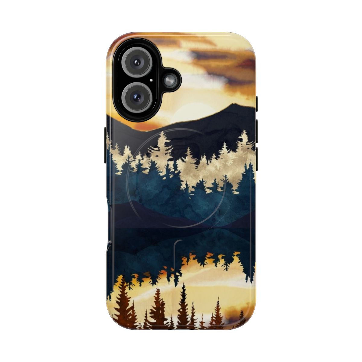 Artistic fall sunset watercolor landscape design on a durable phone case