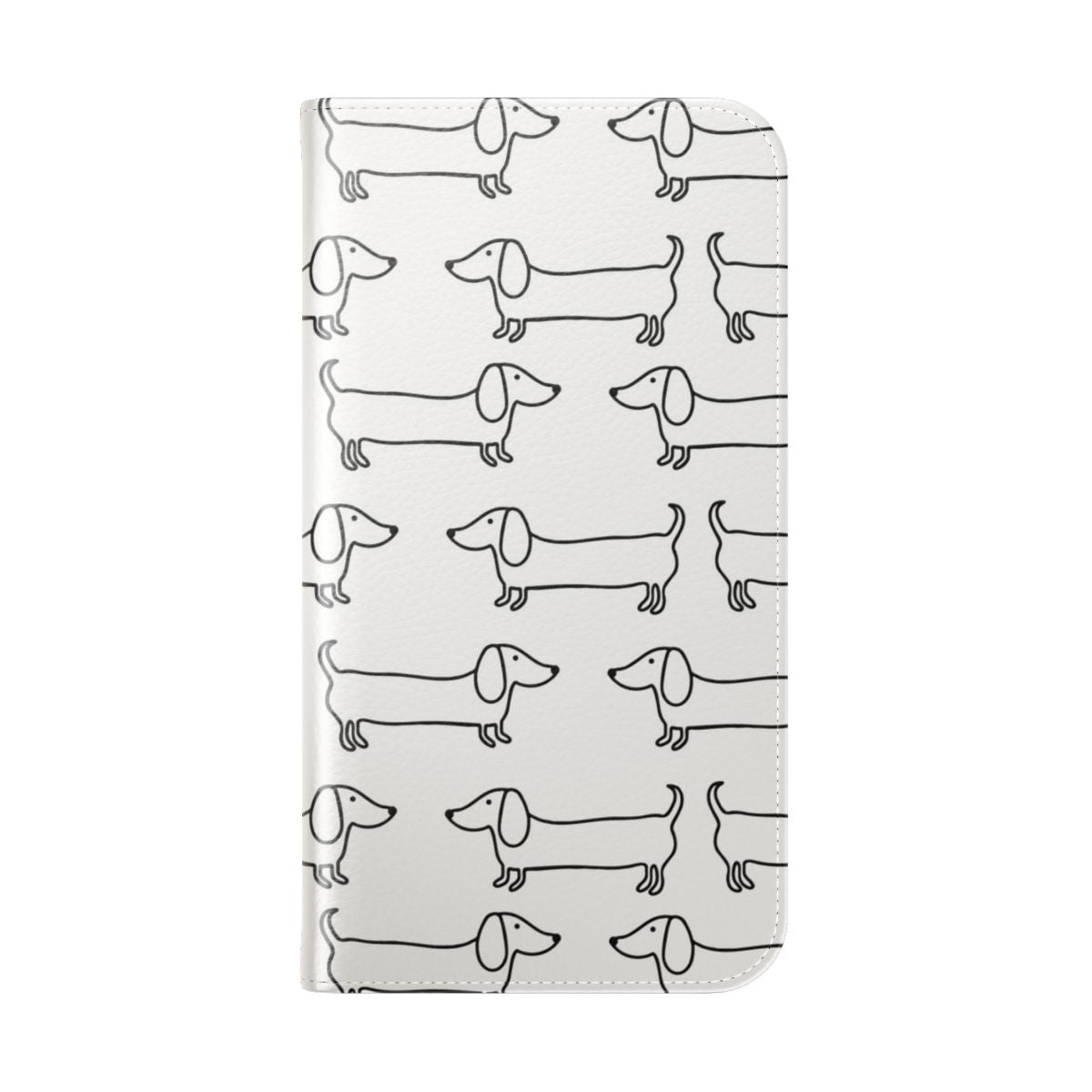 Dachshund phone case with a hand-drawn black and white illustration of a sausage dog - Folded Back