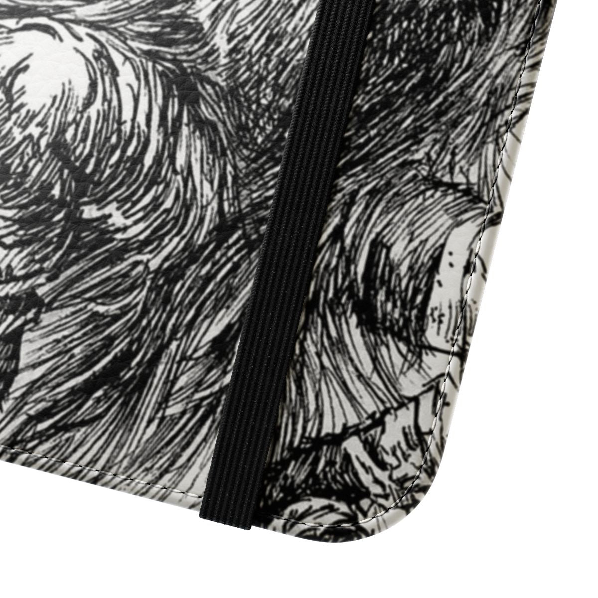 White and black ink phone case design with Bloodborne-inspired elements - Close Up