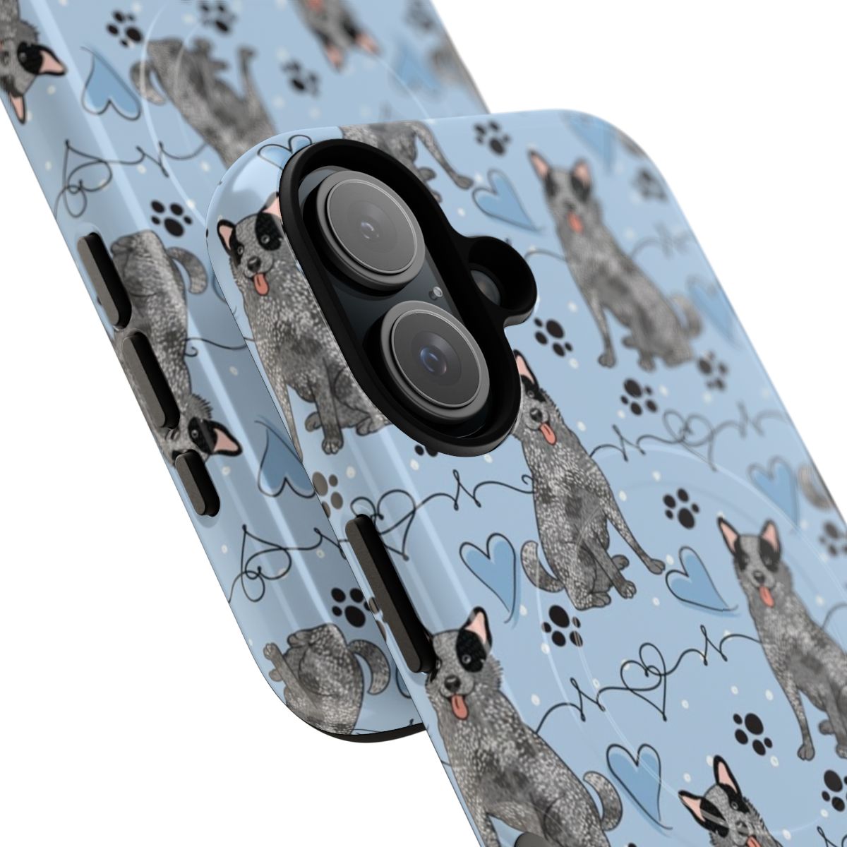 Vibrant blue and white Australian Cattle Dog phone case - Detail