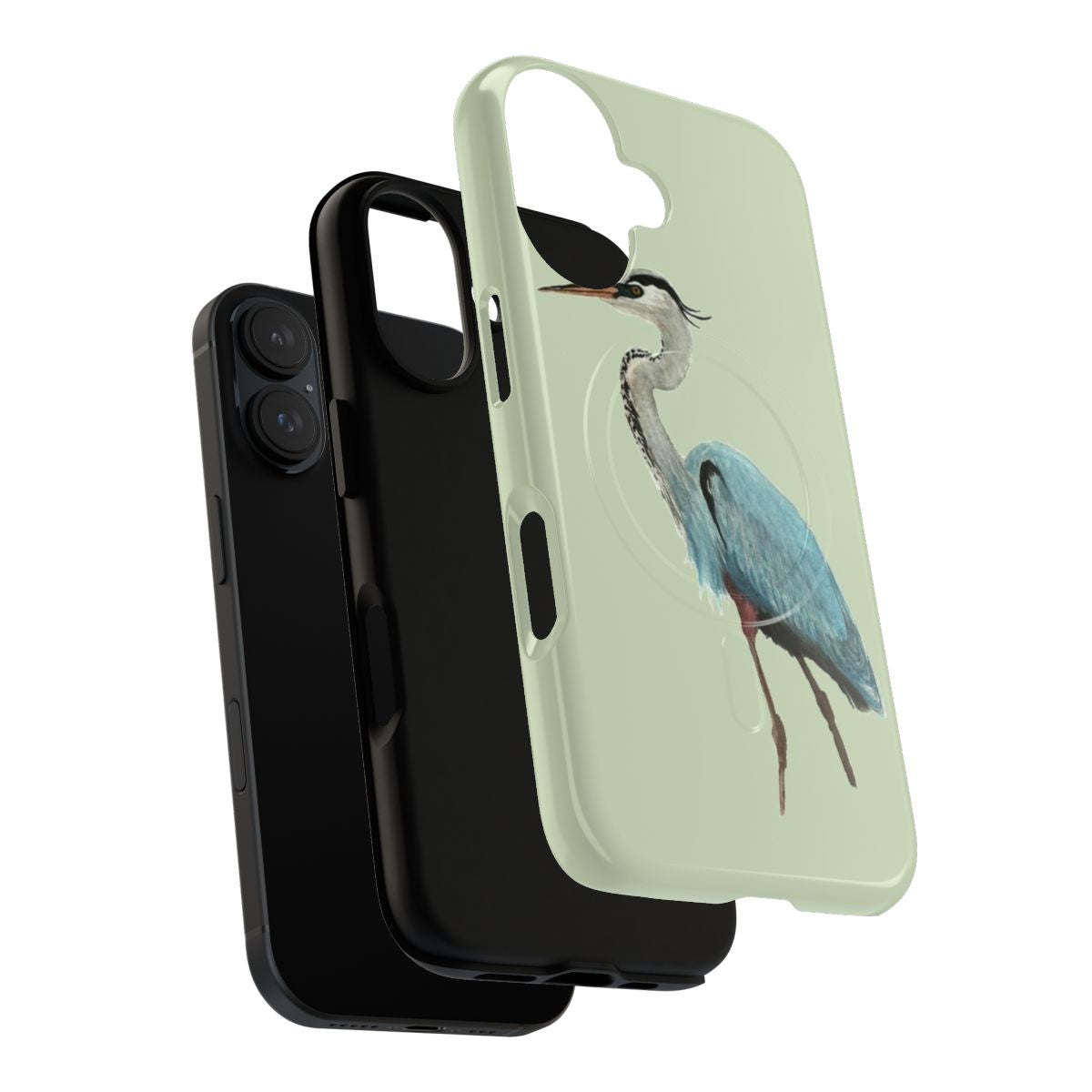 Durable phone case featuring a striking image of a great blue heron in its natural habitat. - Layers