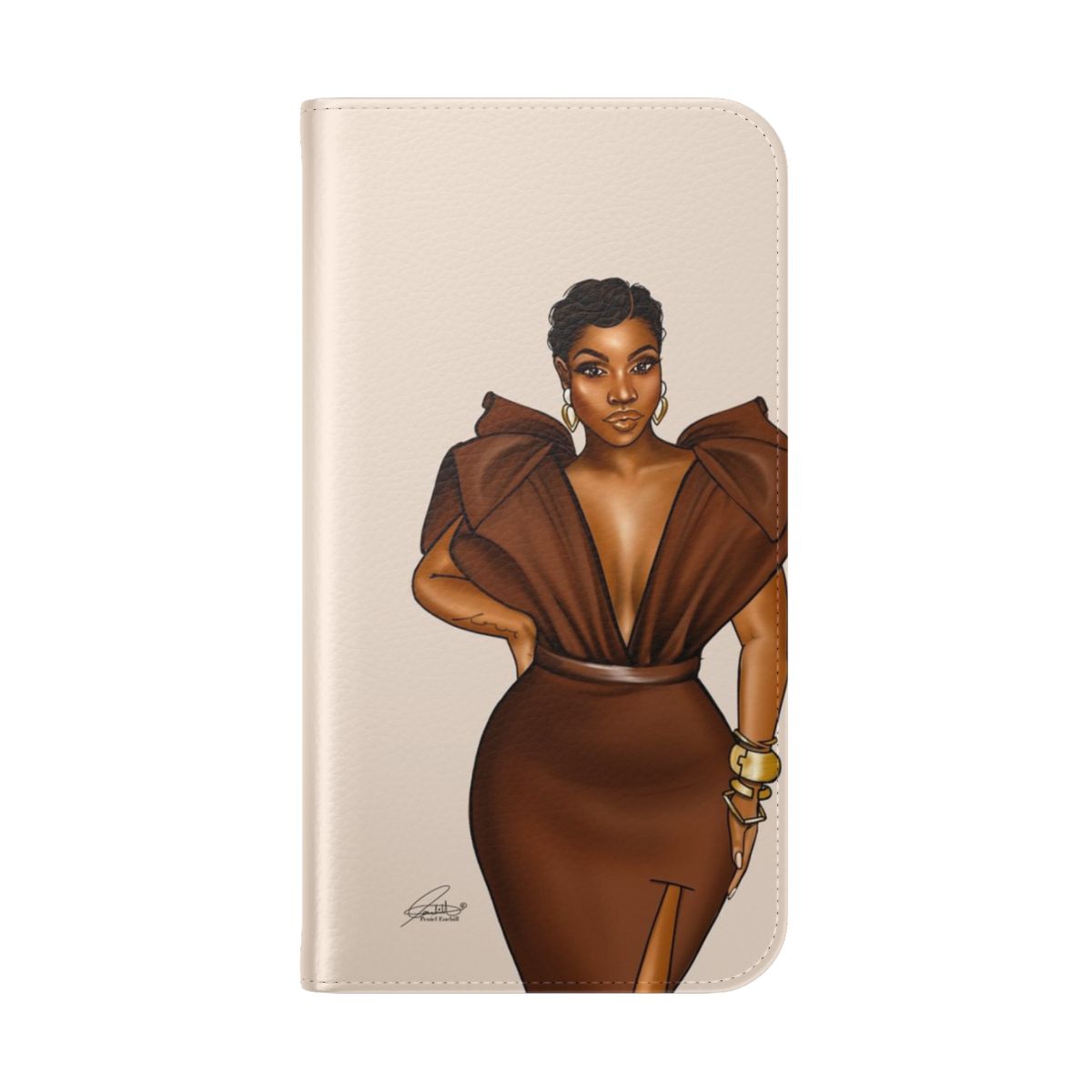 Elegant brown sugar beauty flip cover phone case for black women - Folded Back