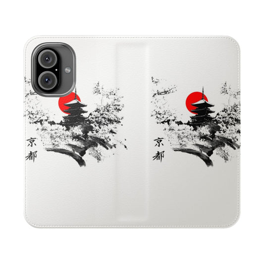 Kyoto Japan-themed flip cover phone case with traditional Japanese design elements