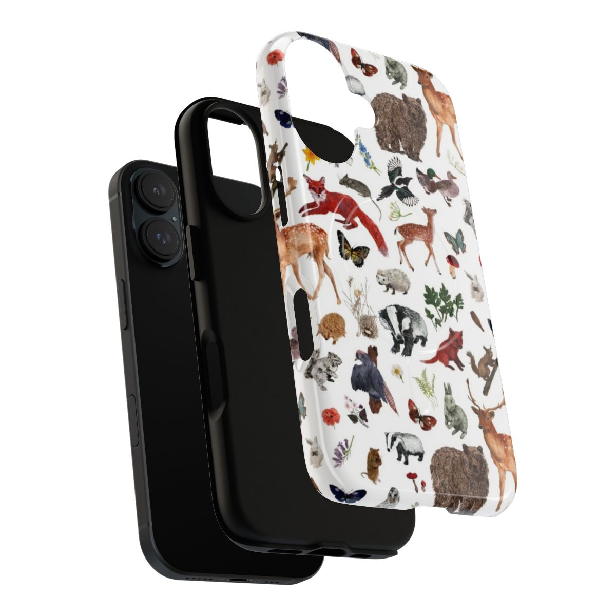 Magnetic phone cases featuring a variety of woodland animals like bears, foxes, deer, and more. - Layers