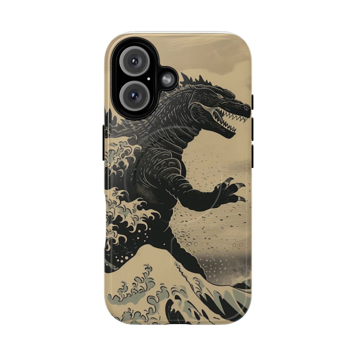 Godzilla Surfing The Great Wave Off Kanagawa Vintage Parody Phone Case