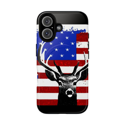 Rugged phone case featuring an American deer design in a nature setting