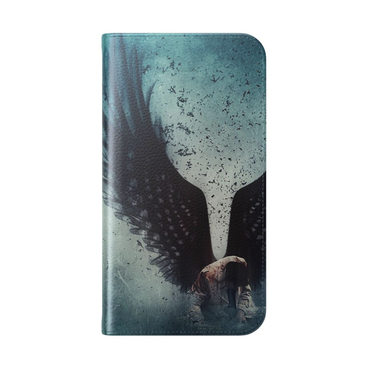 Supernatural-inspired flip phone case with dark angel wings design - Folded Back