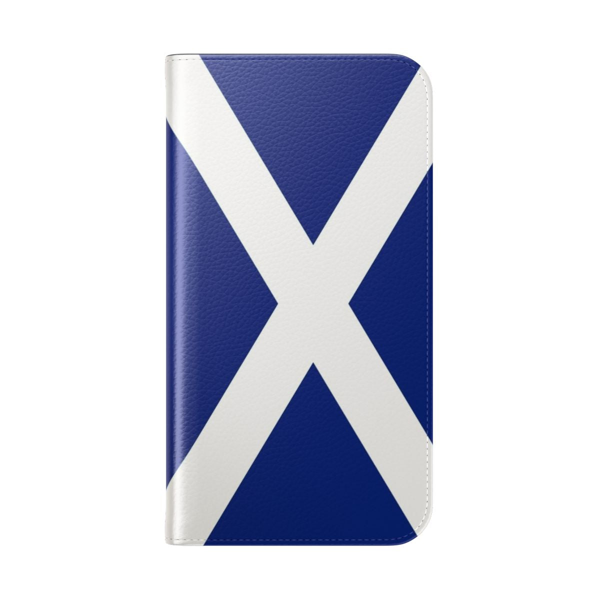 A flip-style phone case featuring the Scottish independence flag. - Folded Back