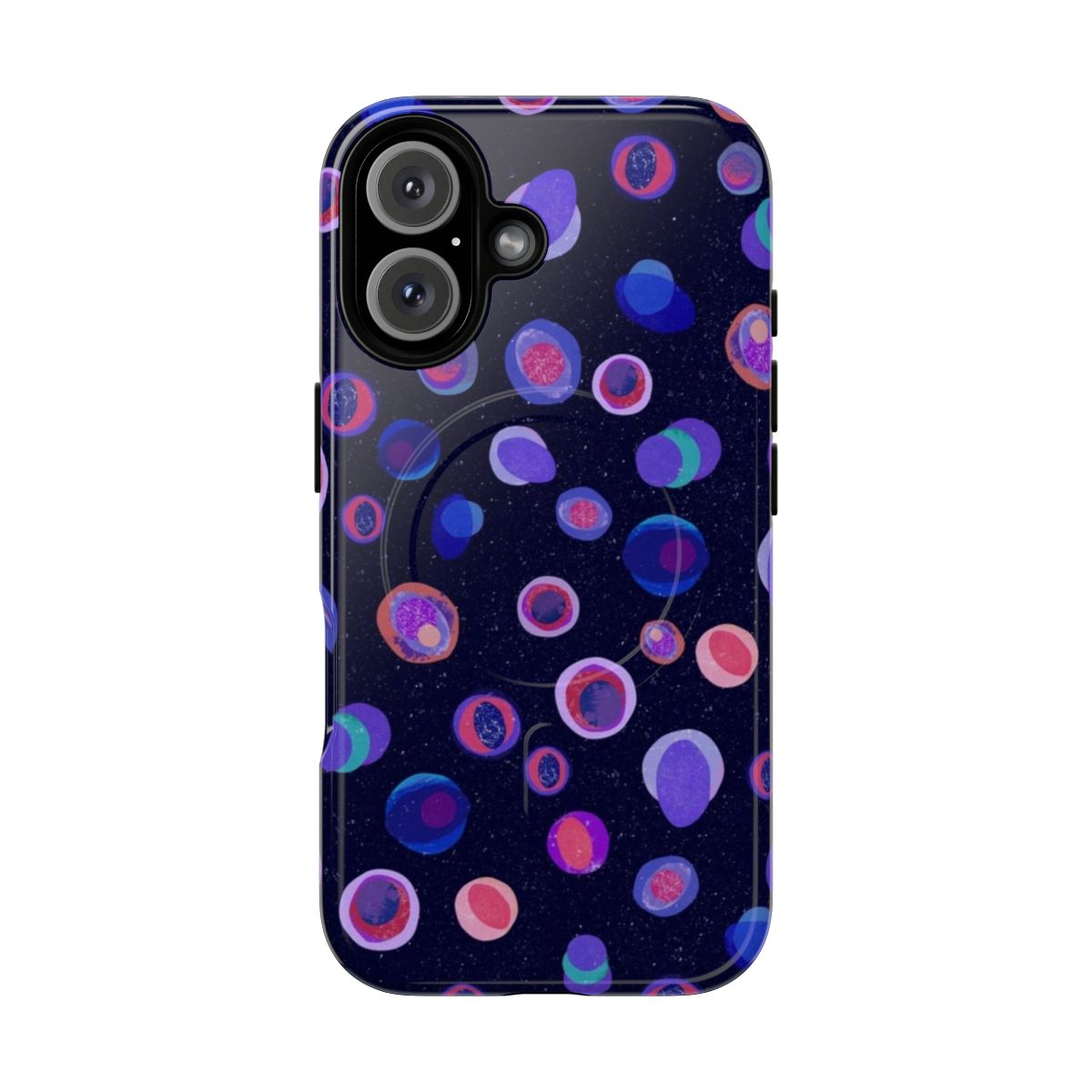 Cosmic space-themed phone case with a dreamer pattern and magnetic closure