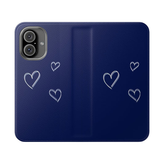 Artistic phone case with heart-shaped design and colorful patterns