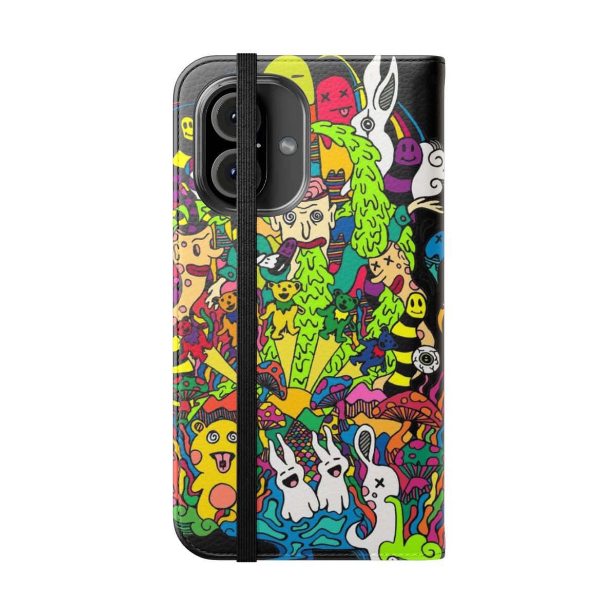 Colorful trippy psychedelic phone case with abstract, warp design - Folded Front