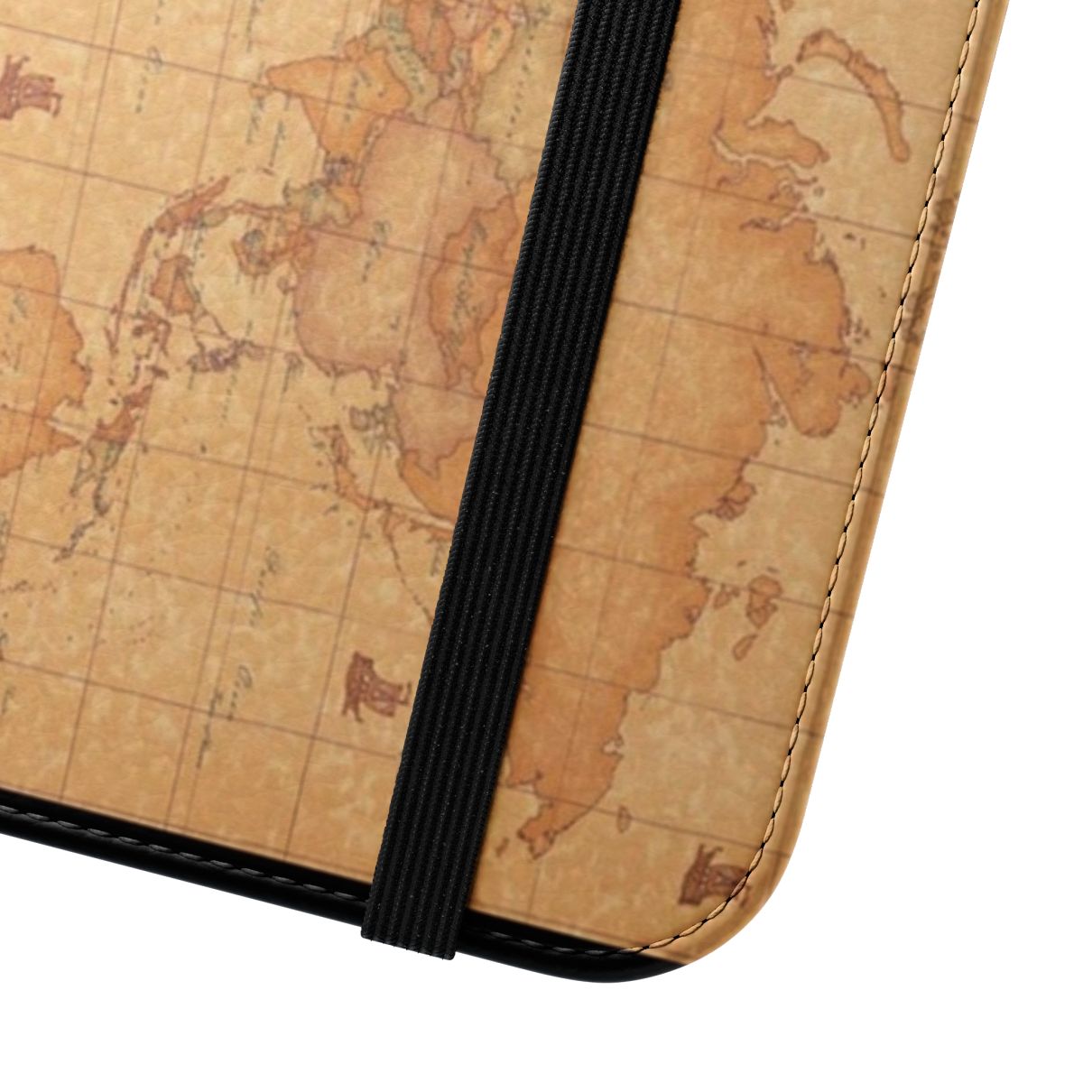 Stylish World Map Flip Phone Case with High-Quality Materials - Close Up